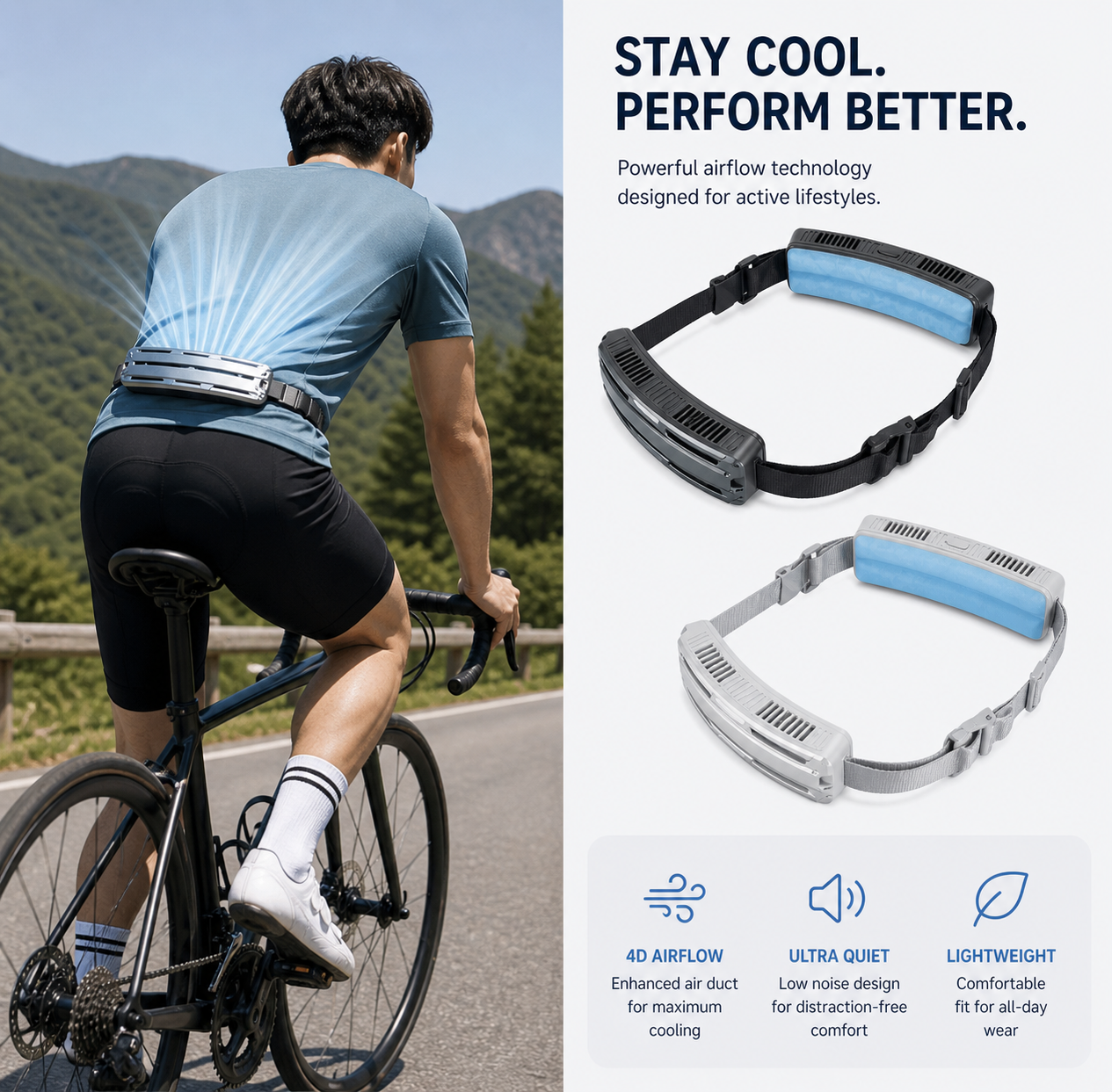 Rechargeable Ice Cooling Fan Belt – 3-Speed Waist Fan