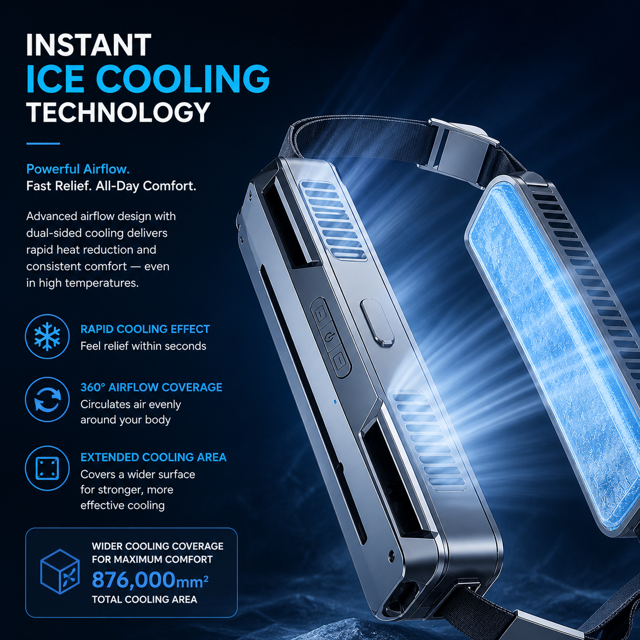 Rechargeable Ice Cooling Fan Belt – 3-Speed Waist Fan