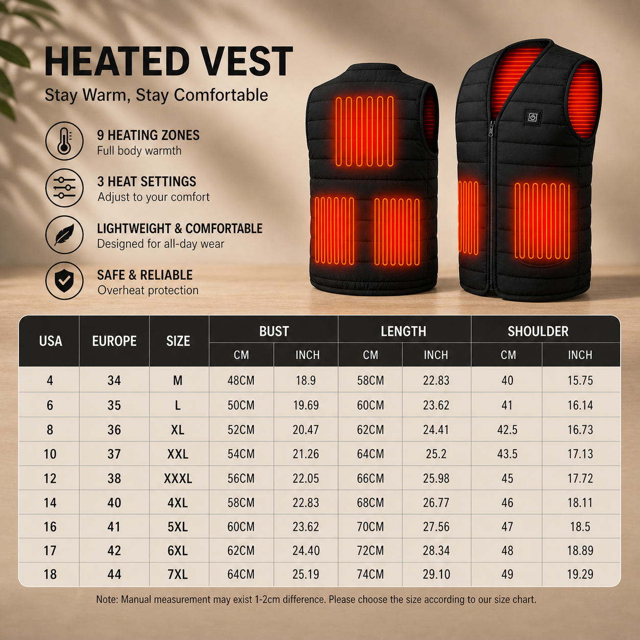 Smart Heated Vest – 9 Heating Zones & Adjustable Warmth