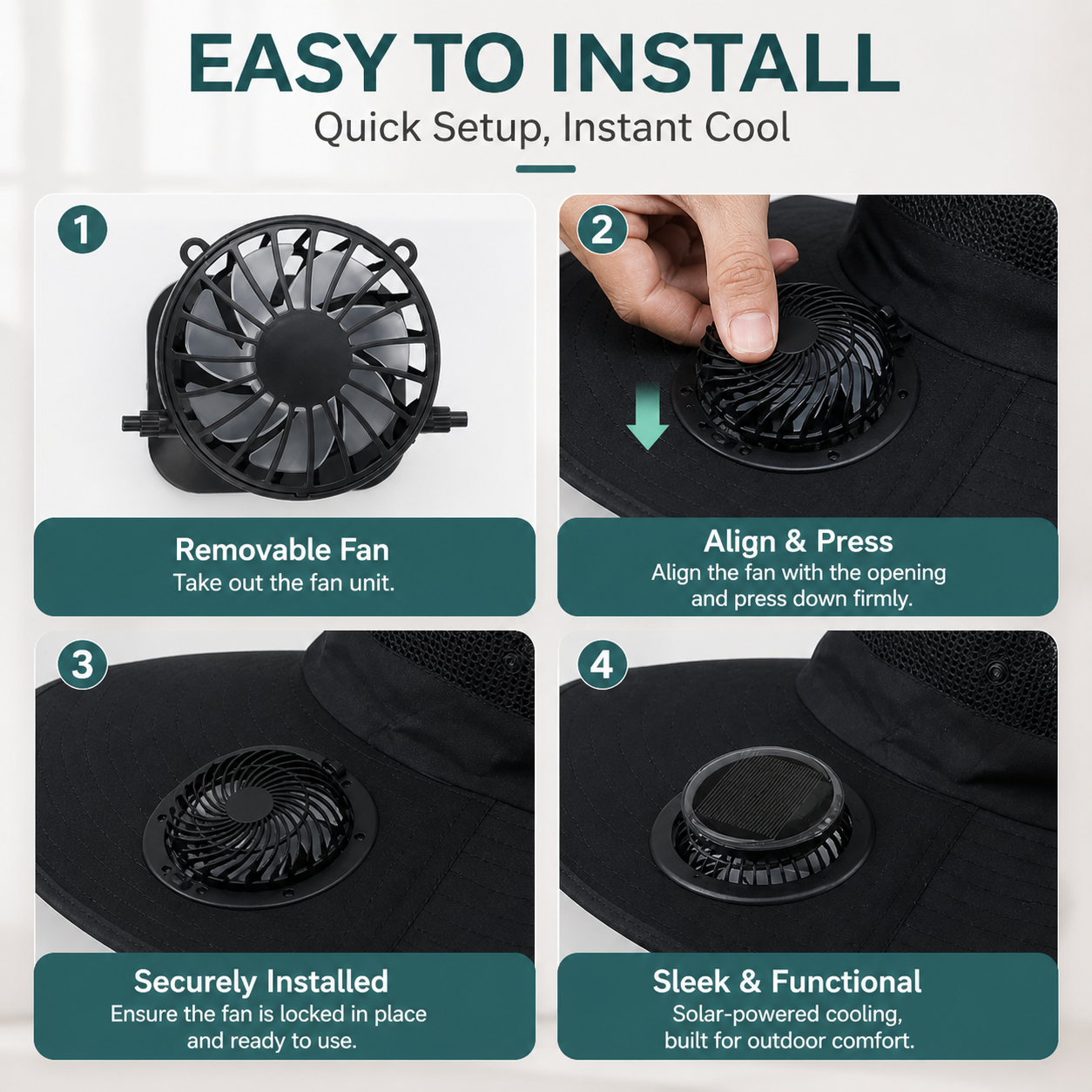 Solar Cooling Sun Hat – Built-In Dual Fans