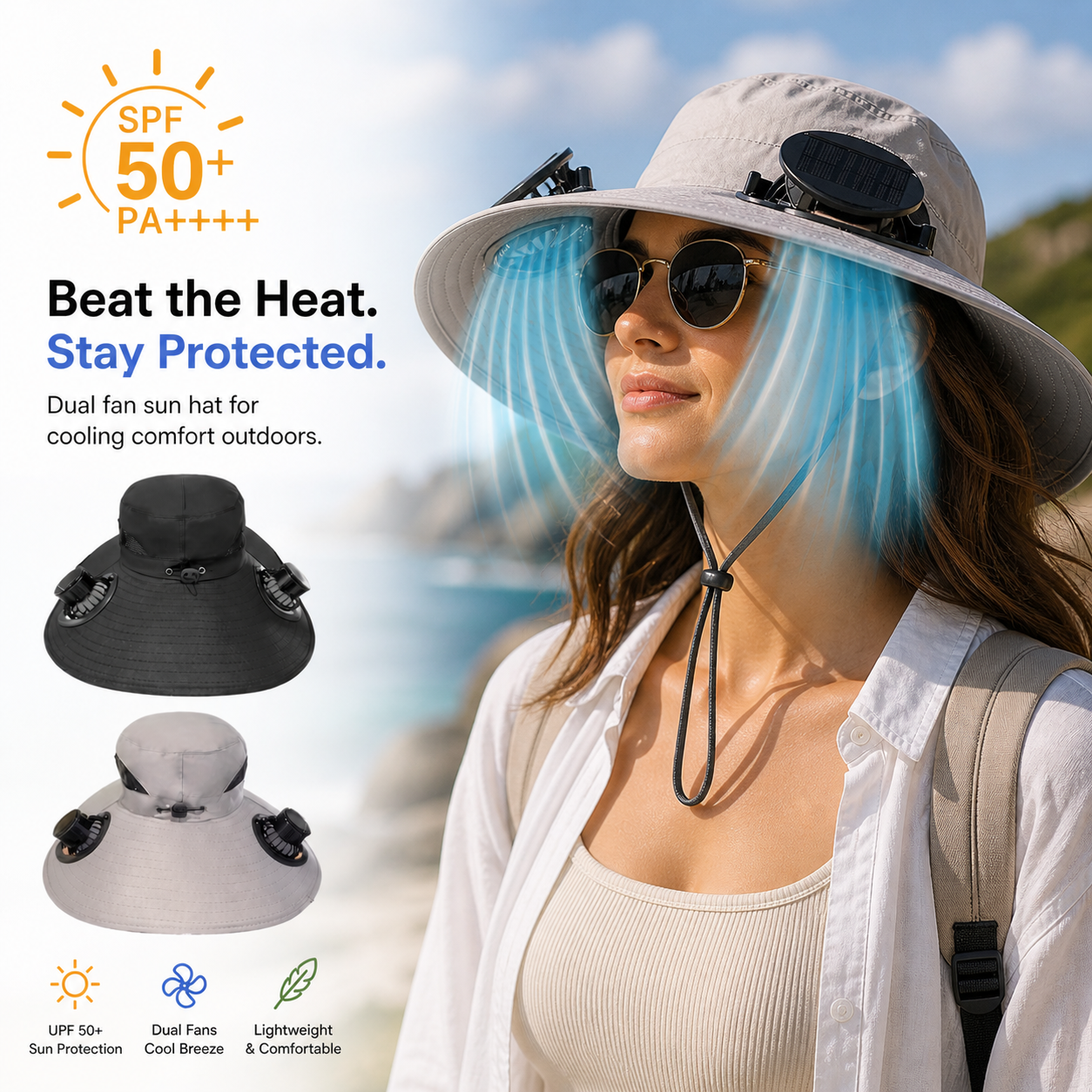 Solar Cooling Sun Hat – Built-In Dual Fans