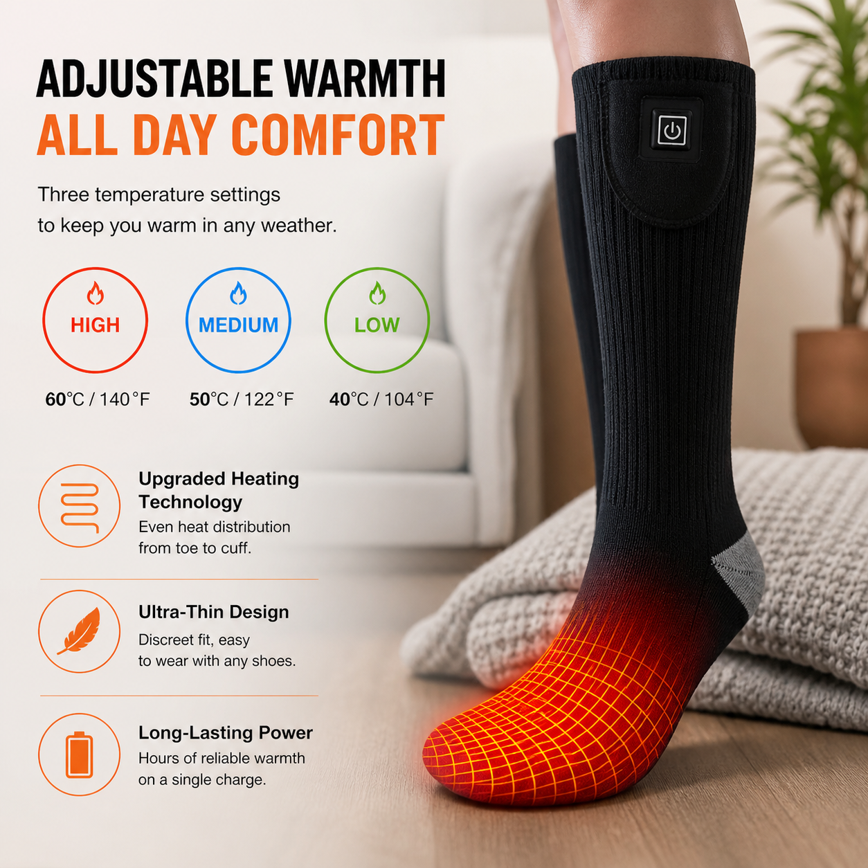 Heated Electric Socks – 3 Heat Levels