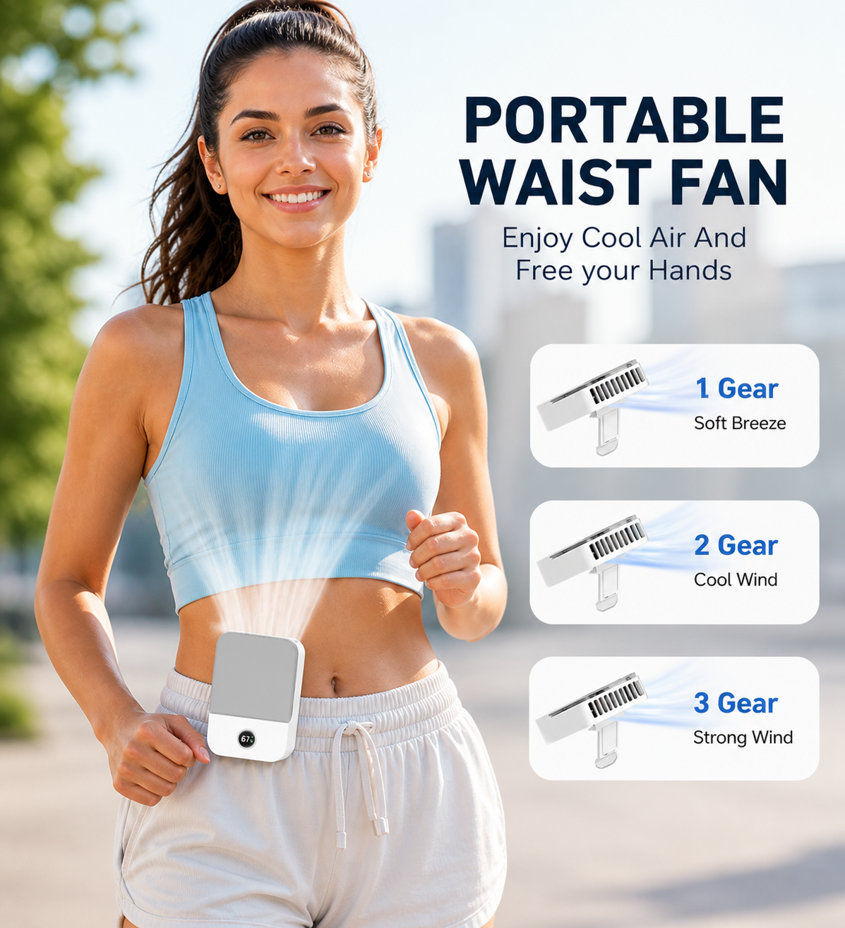4-in-1 Cooling Waist Fan – Rechargeable Portable Mini Fan