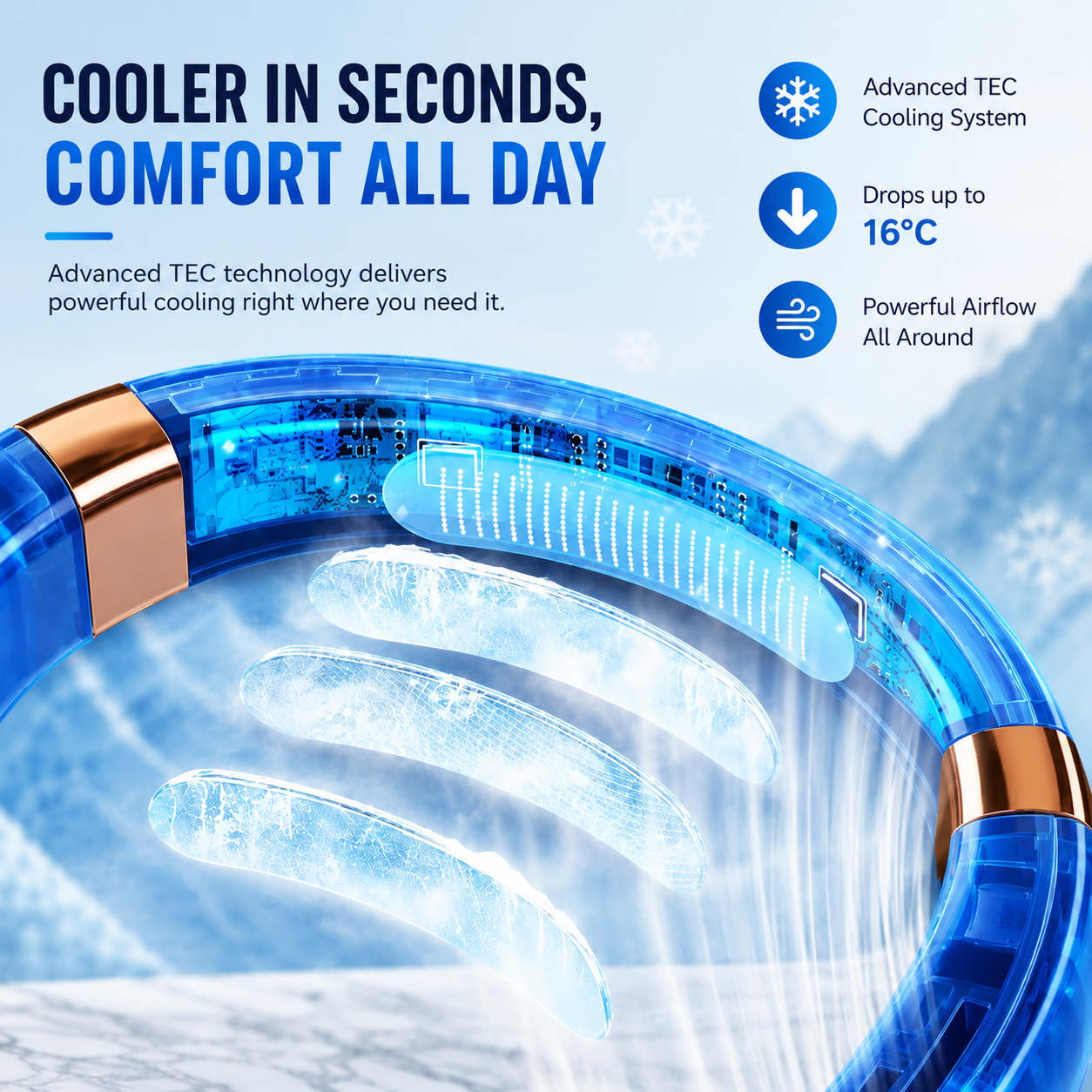 Portable LED Neck Fan - Rechargeable 5-Speed Hands-Free Cooling Fan