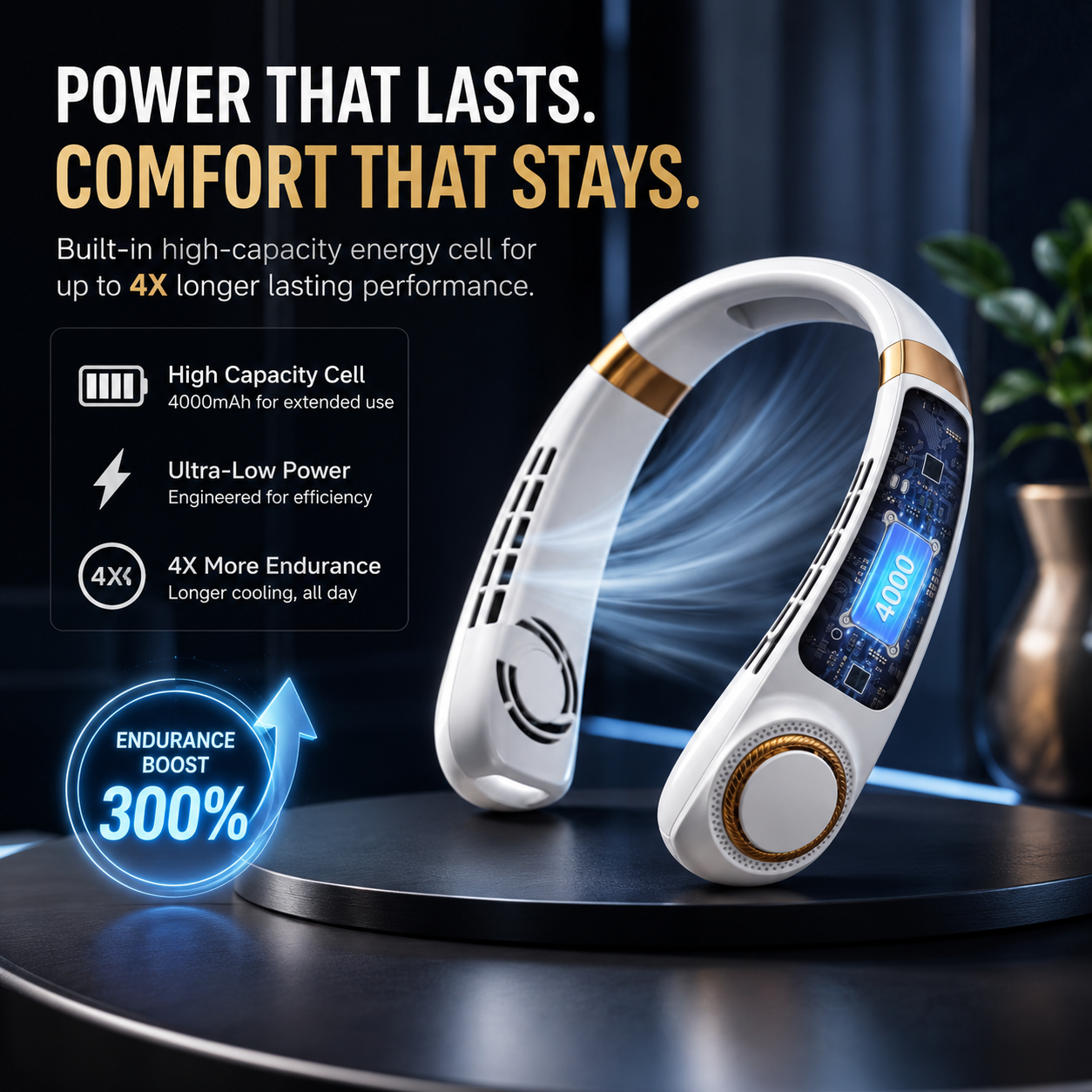 Portable LED Neck Fan - Rechargeable 5-Speed Hands-Free Cooling Fan