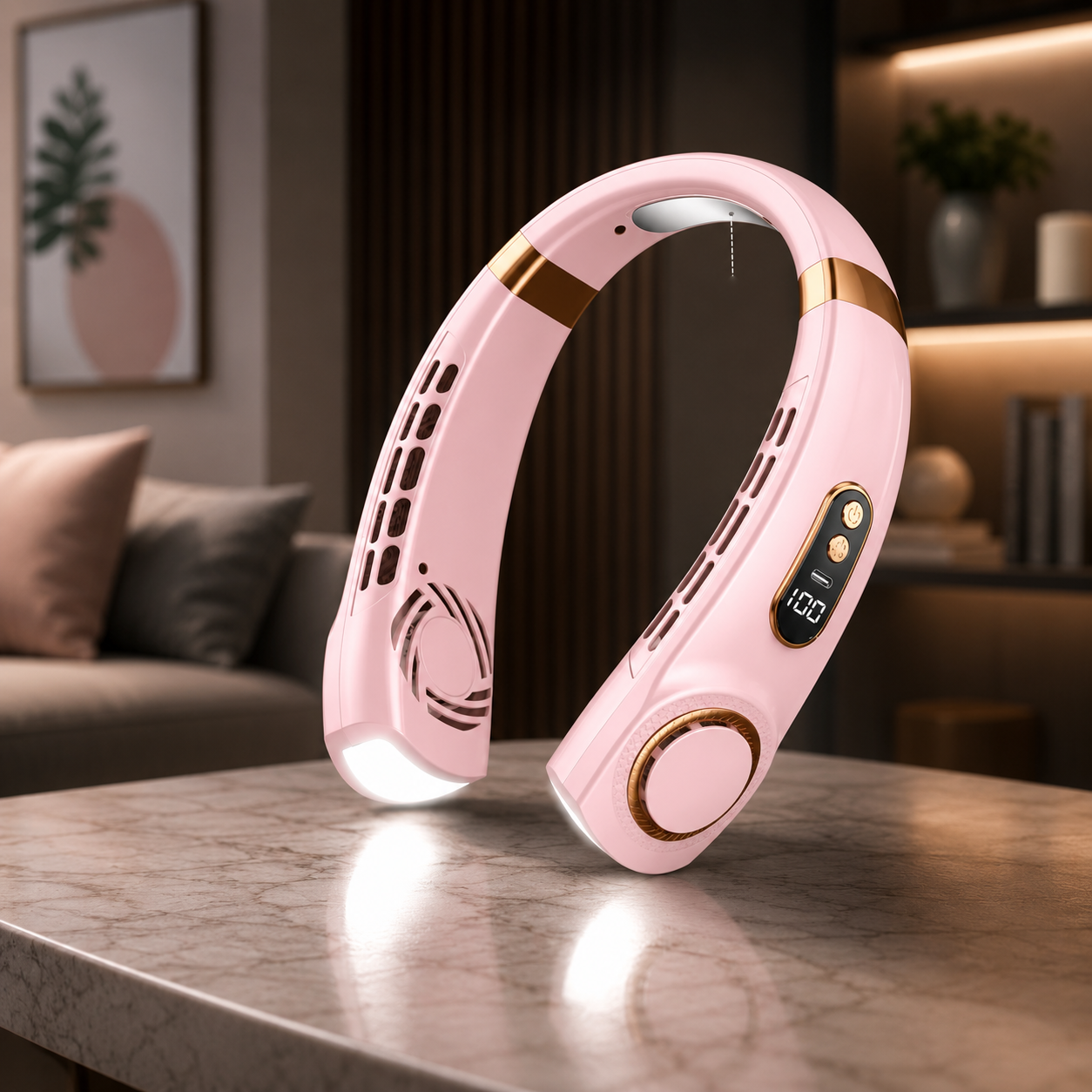 Portable LED Neck Fan - Rechargeable 5-Speed Hands-Free Cooling Fan