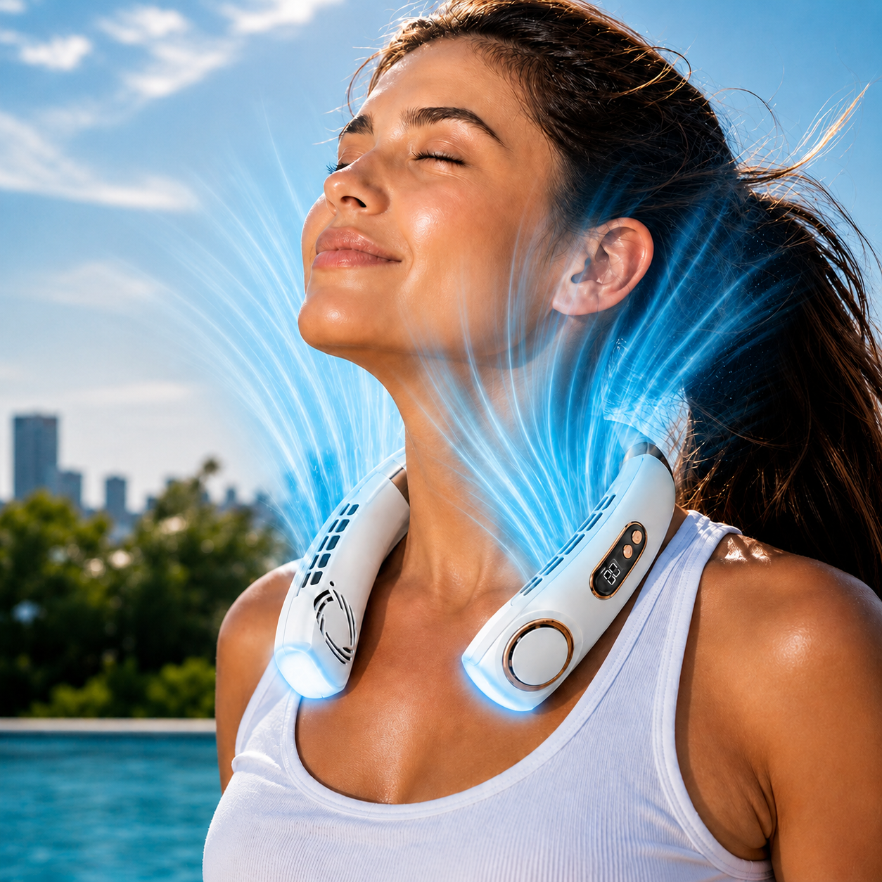 Portable LED Neck Fan - Rechargeable 5-Speed Hands-Free Cooling Fan